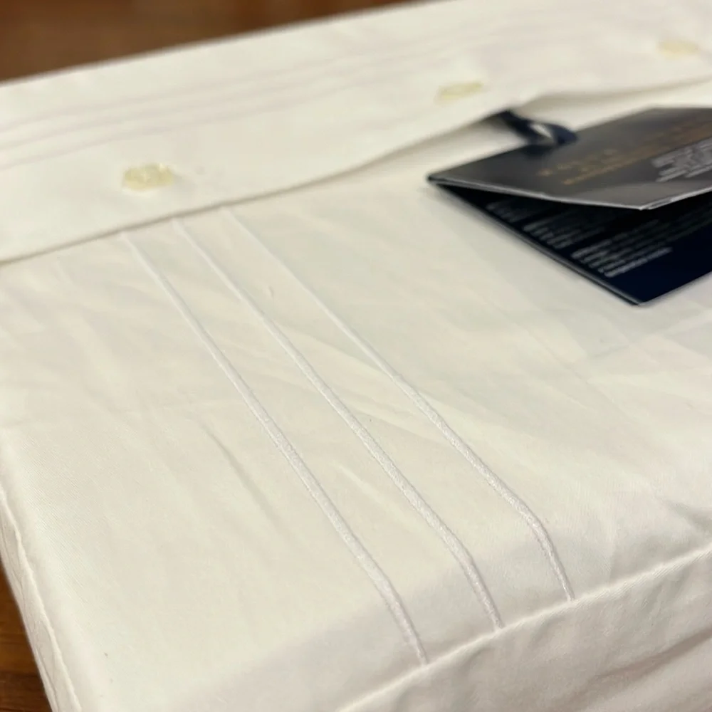 Ralph Lauren Organic Sateen Handkerchief Embroidery Queen Flat Sheet Studio Wht
